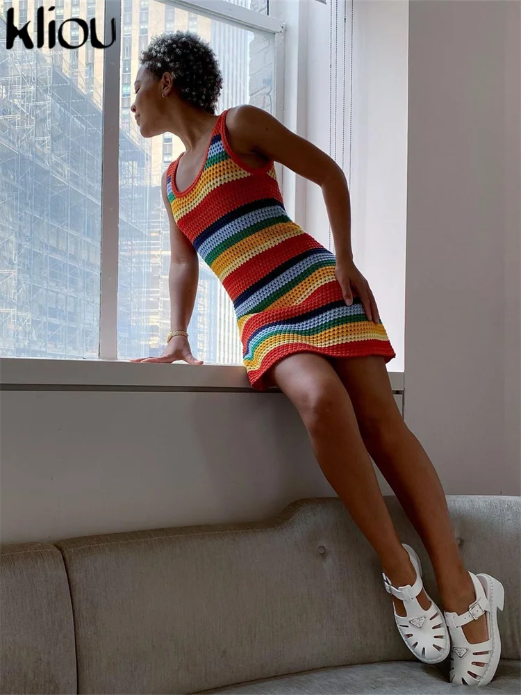 Rainbow Knitted Mini Dress