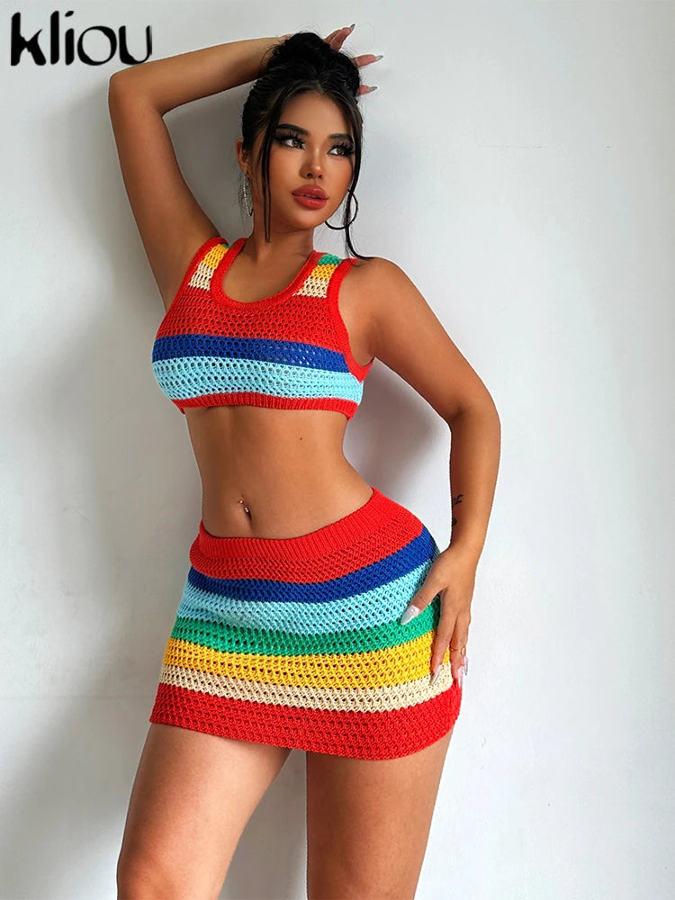 Rainbow Knitted Mini Dress