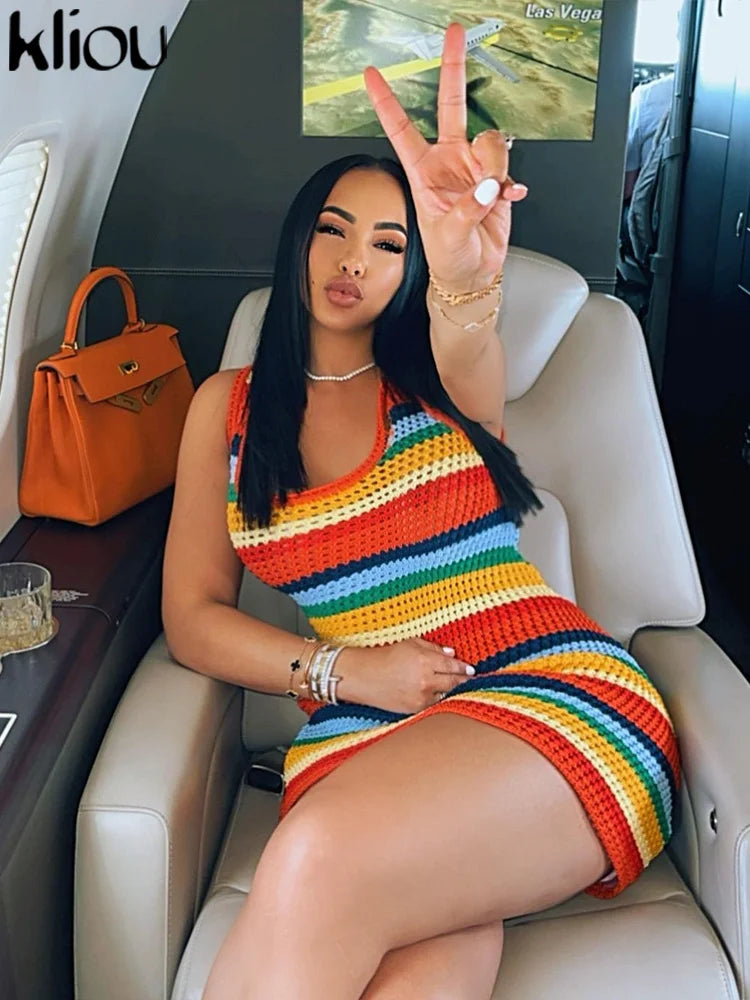 Rainbow Knitted Mini Dress