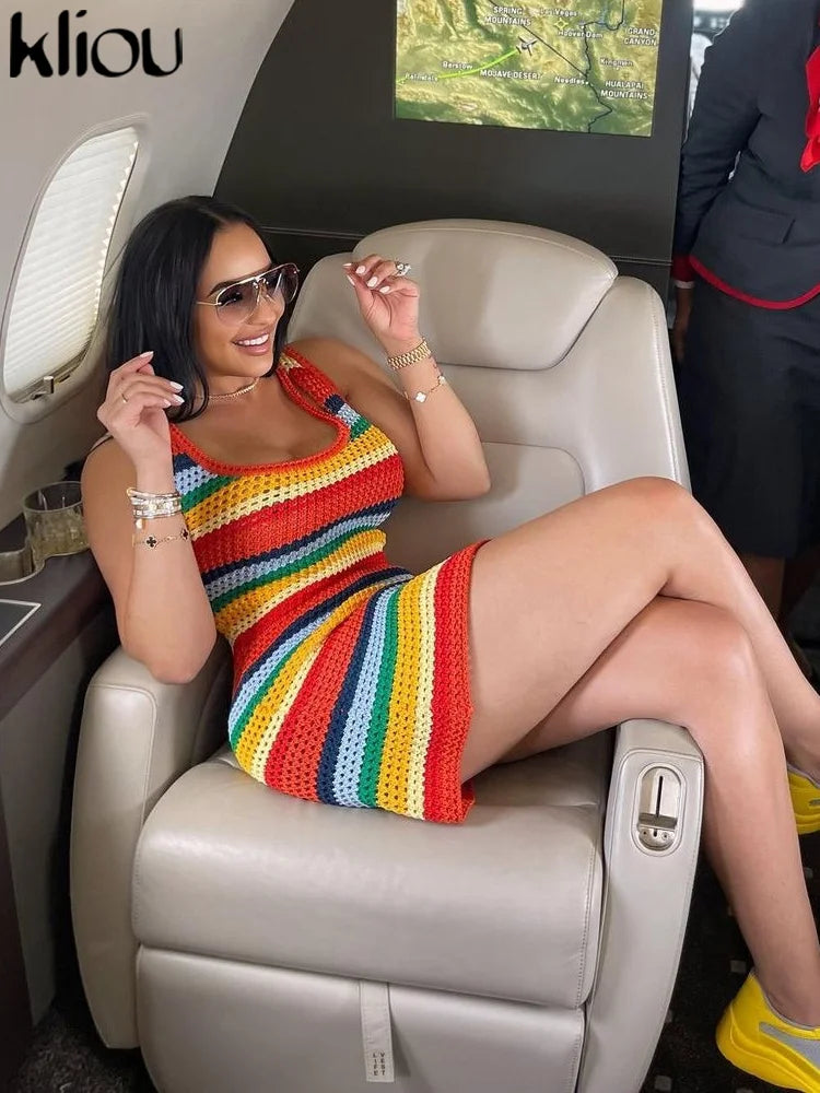 Rainbow Knitted Mini Dress